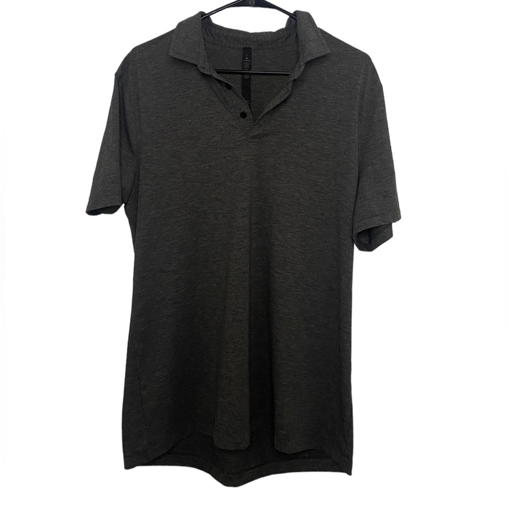 Lulu Lemon Mens Gray Short Sleeve Polo Shirt Size L Measurements In Description
